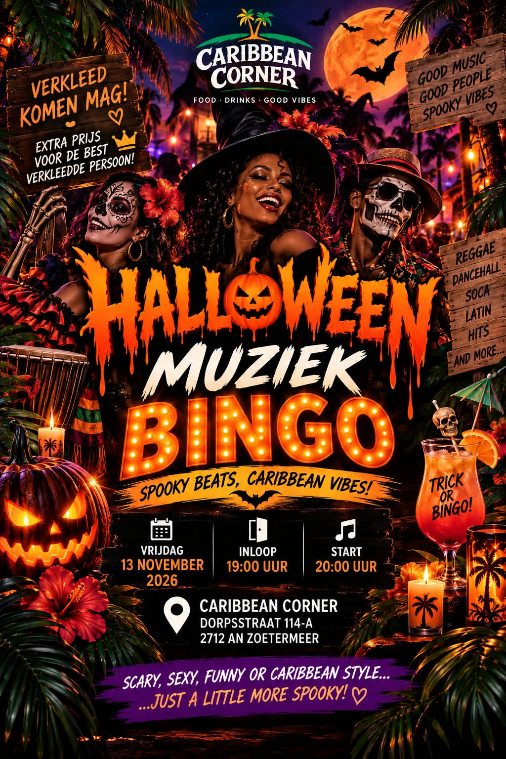 HALLOWEEN MUZIEKBINGO @ CARIBBEAN CORNER Halloween Muziekbingo bij Caribbean Corner in Zoetermeer
